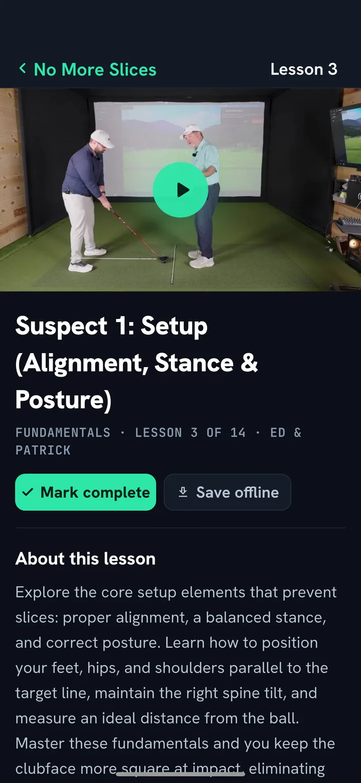 Swing School app, a lesson playing with your coach